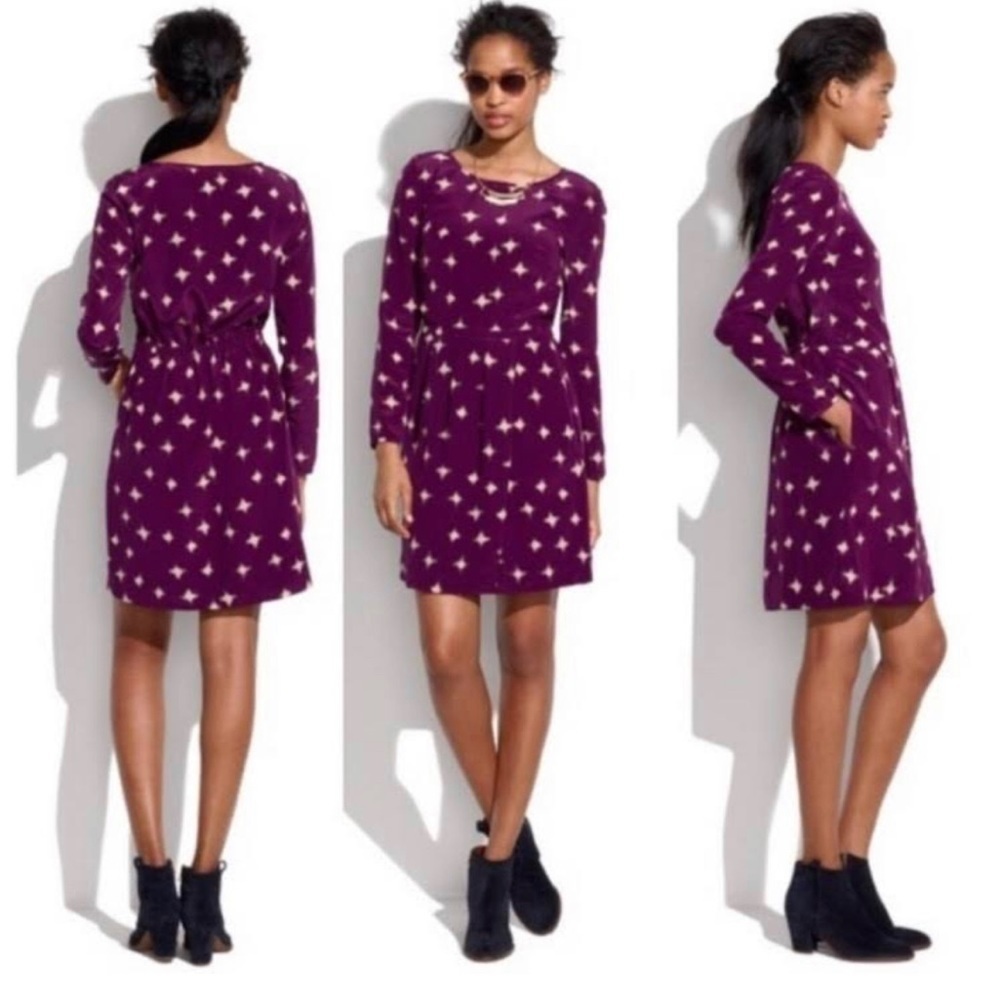 Madewell SILK Star Print Tulip Hem Dress 0